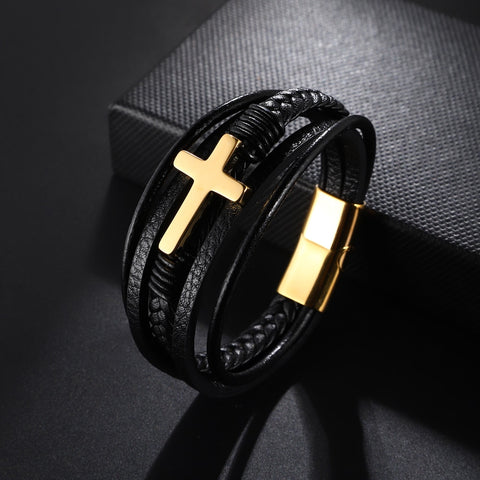 Men's Cross Leather Bracelet