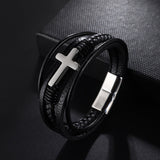 Men's Cross Leather Bracelet